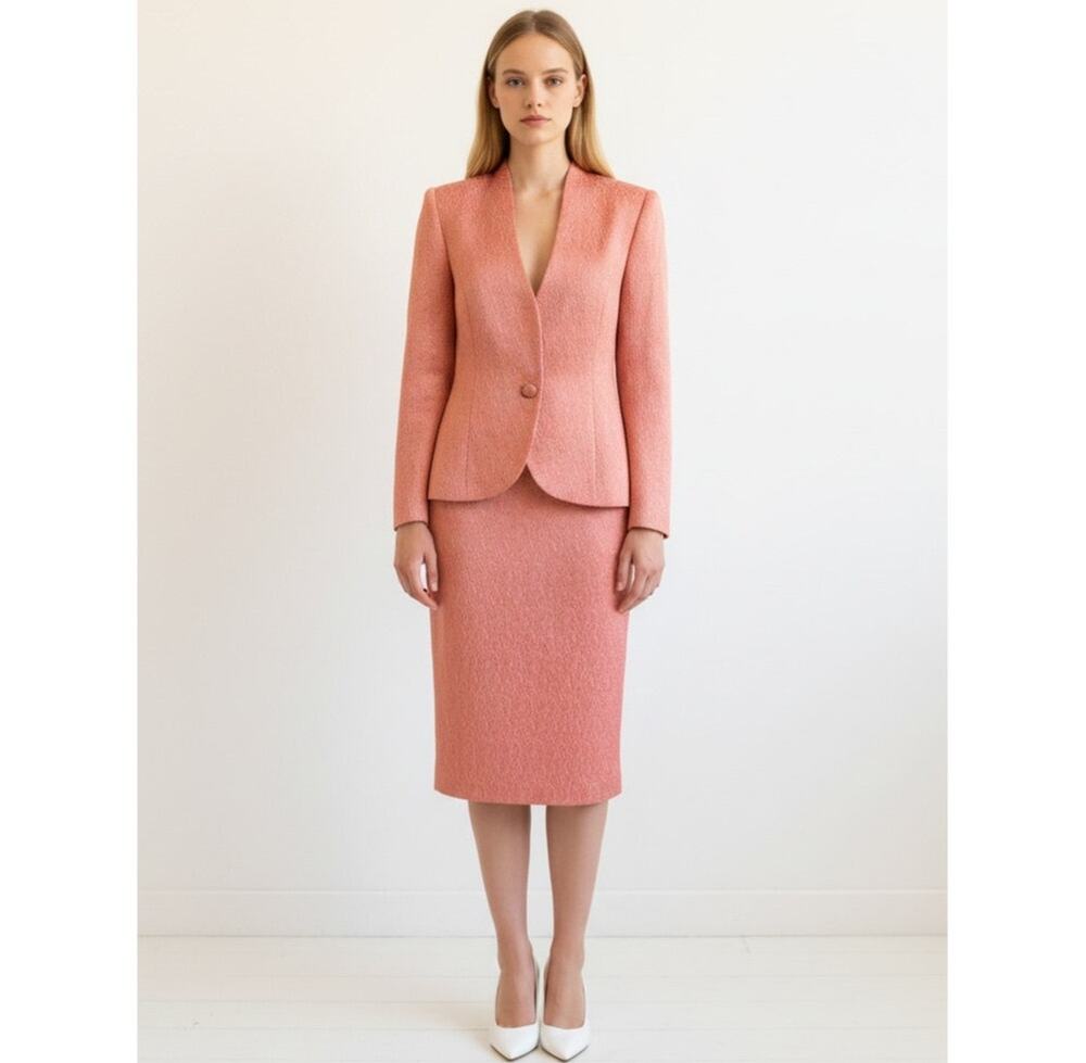Jun Ashida Wool Silk Skirt Suit Set 10 Pink Paisley Jacket Pencil Skirt Japan